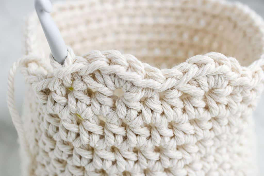 Crocheting edge of Easter basked.