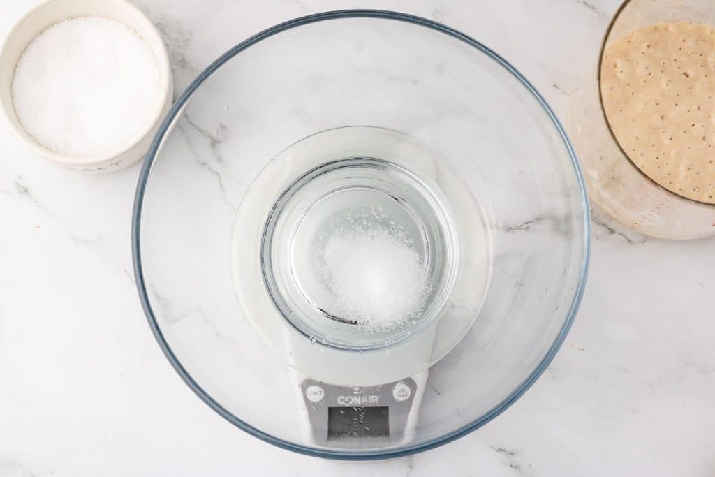 water and salt in a bowl.