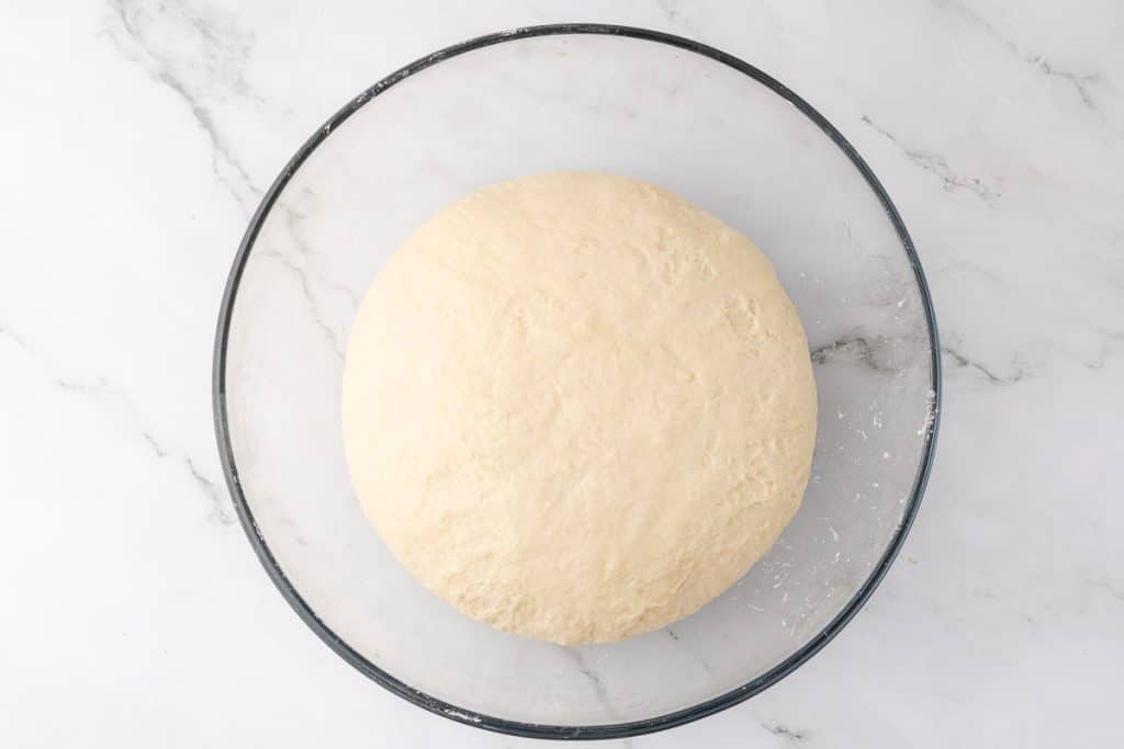 ball of dough in a bowl.

