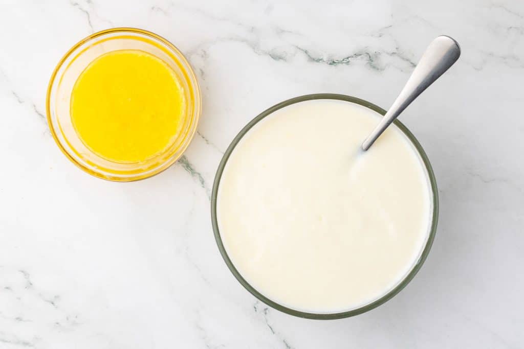 Mixed egg whites and buttermilk and yolks and butter.