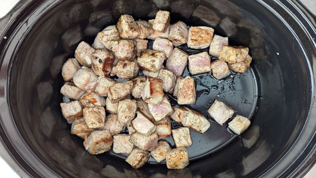 Seared pork in slow cooker