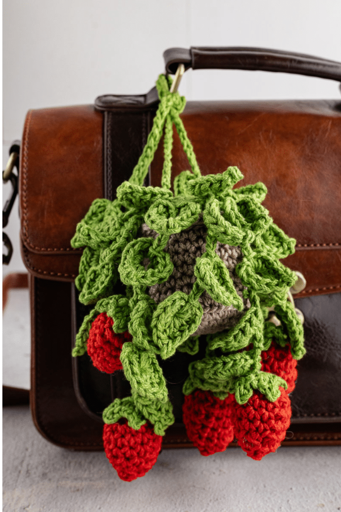Strawberry crochet purse charm.