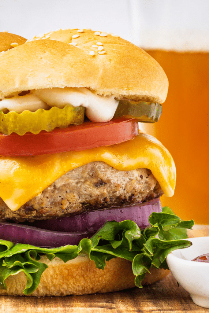 Turkey burger with all the fixings.