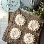 Woman with Crochet purse made with this free crochet purse pattern.