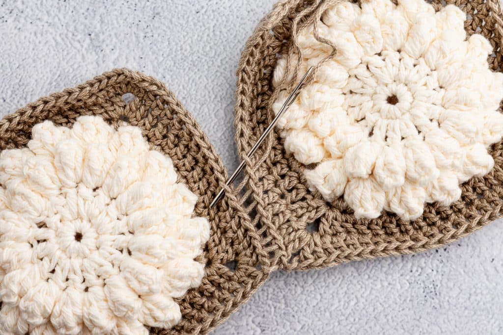 sewing granny squares.