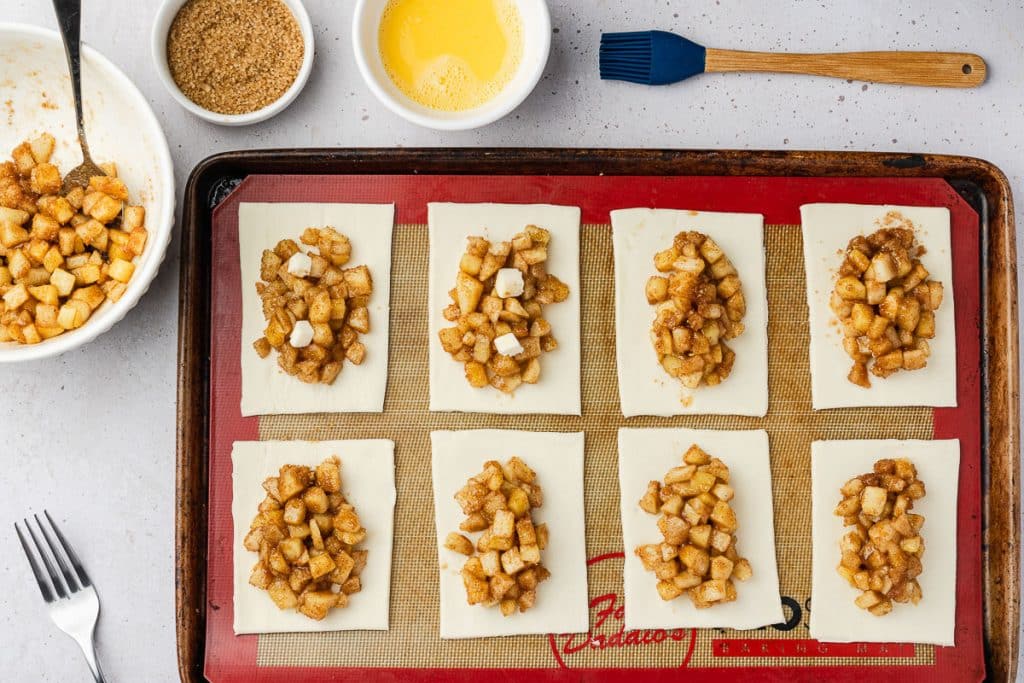 Filling on puff pastry.