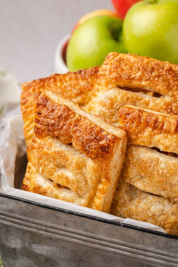 Apple PUff Pastry handpies in a basket