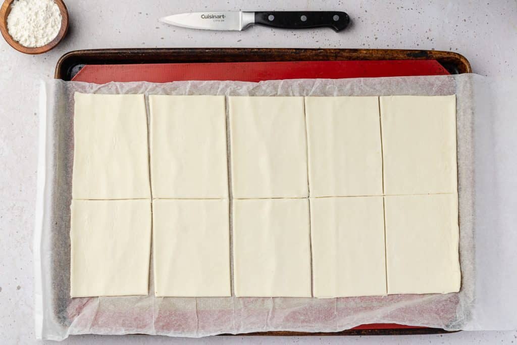 Puff pastry cut into rectangles.