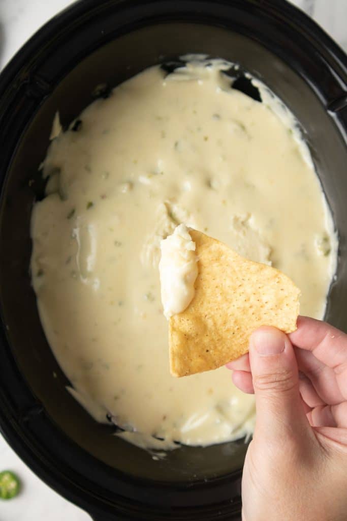 queso blanco in the slow cooker.