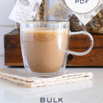 Jars of Masala Chai and a cup of chai.