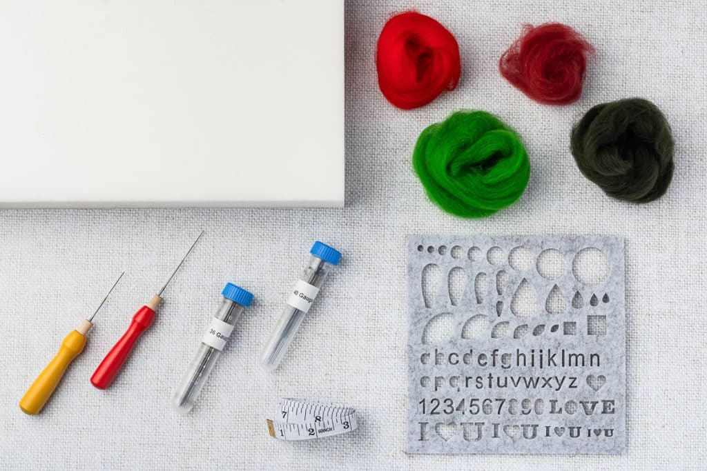 Material Needed to needle felt a wreath.