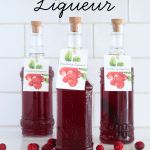 Homemade Cranberry Liqueur in bottles.