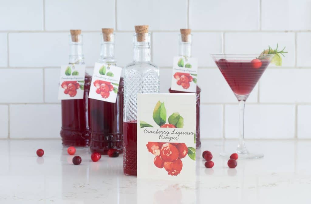 cranberry liqueur in bottles.