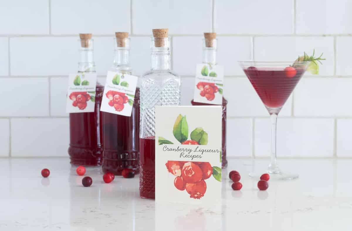 cranberry liqueur in bottles.