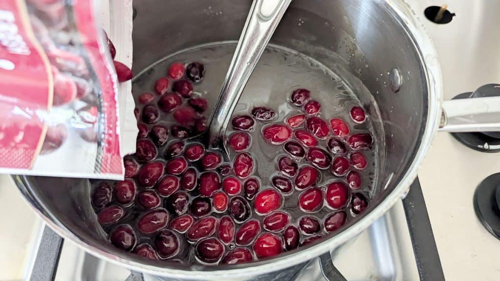 Add cranberries to sugar water.