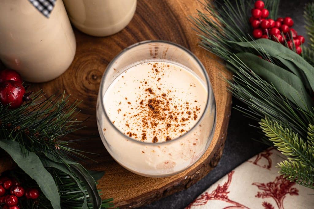 Glass of eggnog.