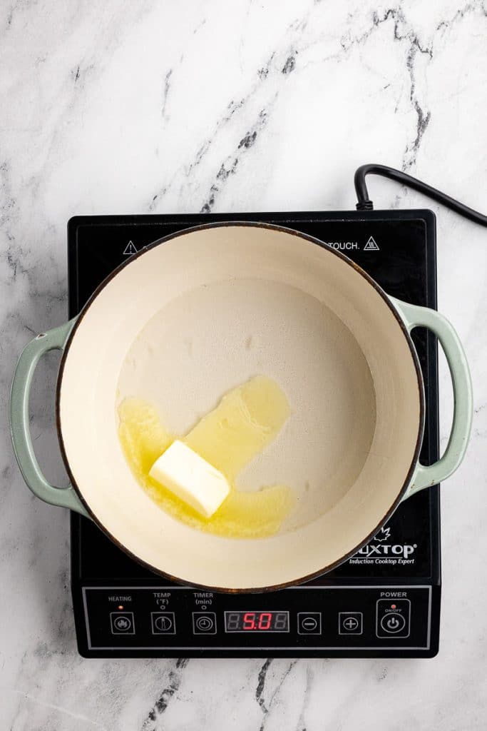 Melting butter and water.