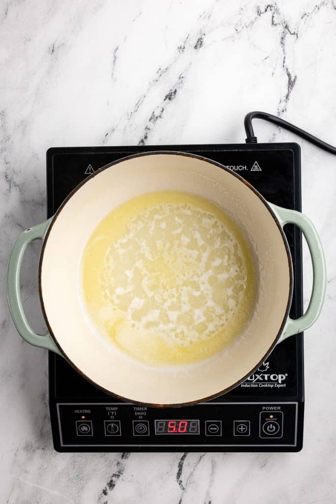 Melted butter and water.