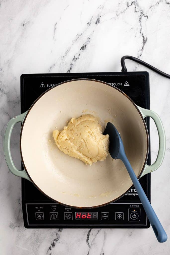 dough pulls away from the side.