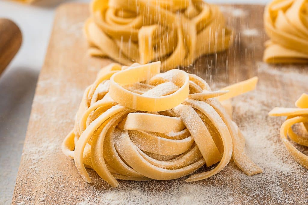 Fettuccine noodle nests.