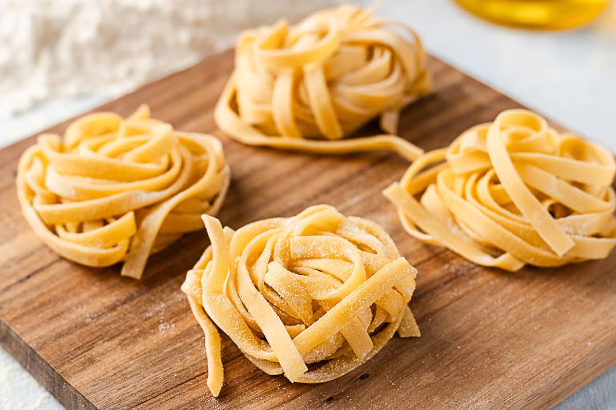 Nests of fresh sourdough pasta.