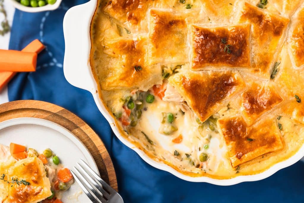 Chicken Pot Pie with one scoop out.