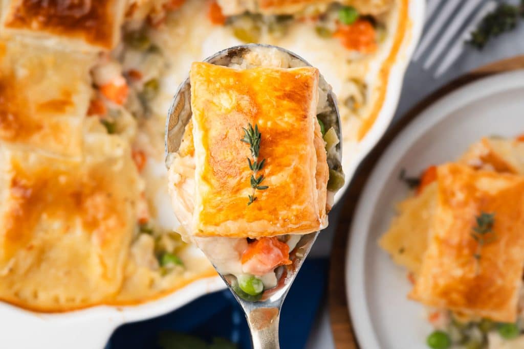 Serving a portion of Chicken Pot Pie.