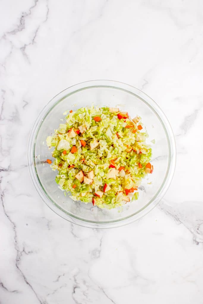 Add carrots, apples and ginger to cabbage.