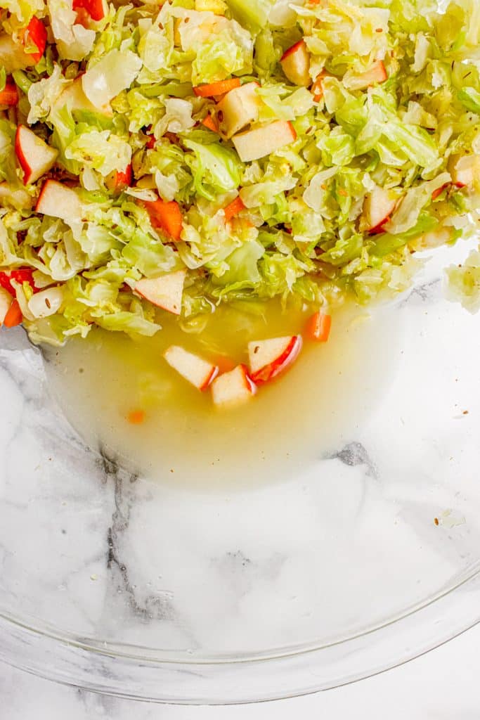 Liquid at the bottom of the bowl.