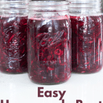Beet sauerkraut in jars.