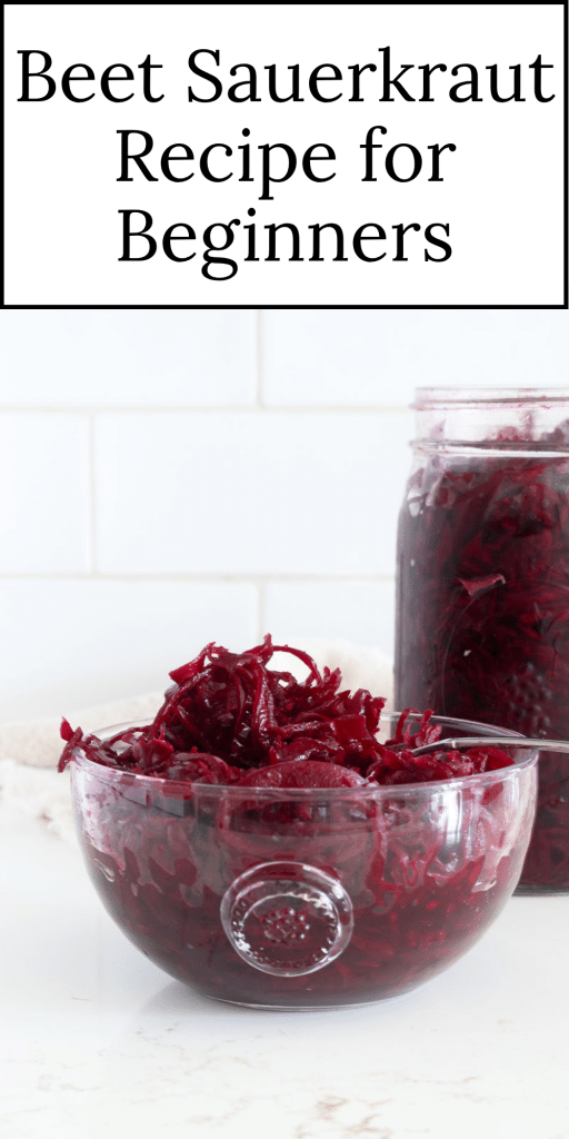 Beet sauerkraut in a bowl and jar.