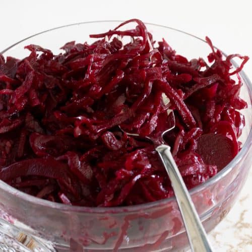 a bowl of beet sauerkraut.