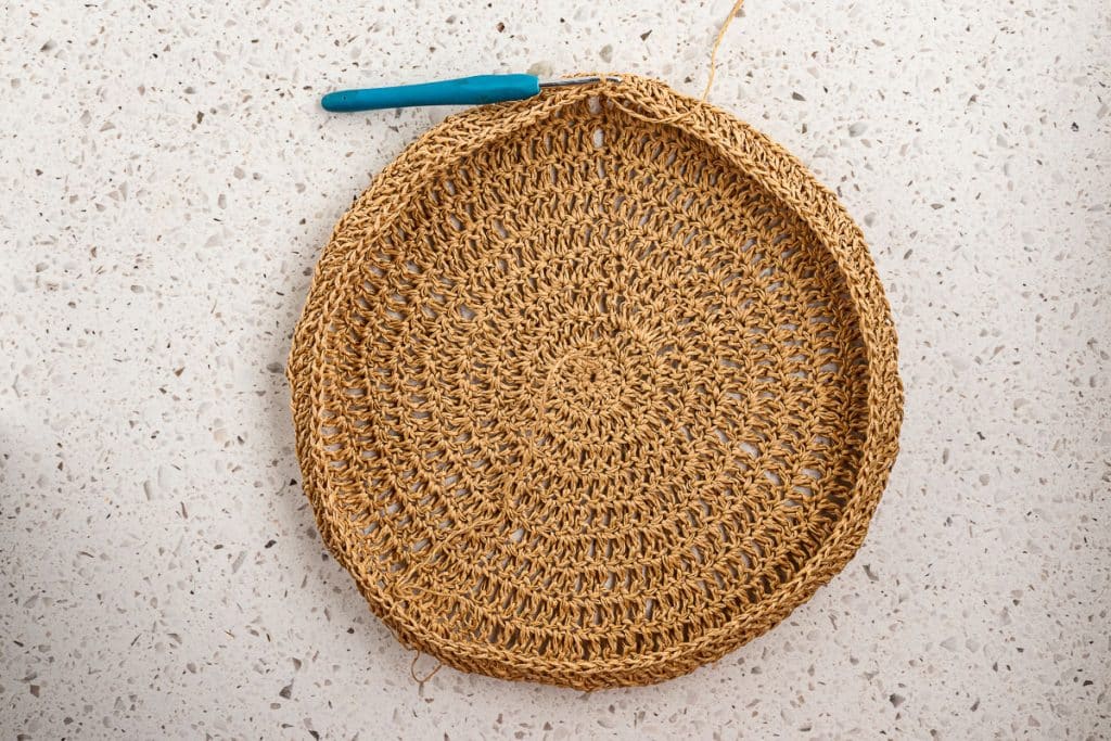 Base of bag as you begin working up the side.