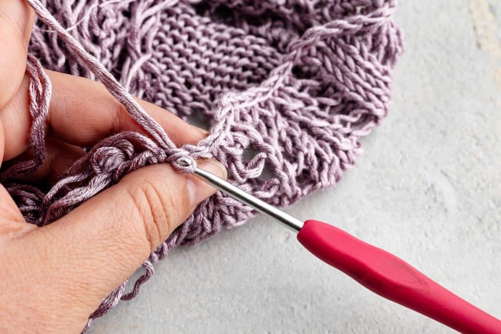 Adding lace to shawl.