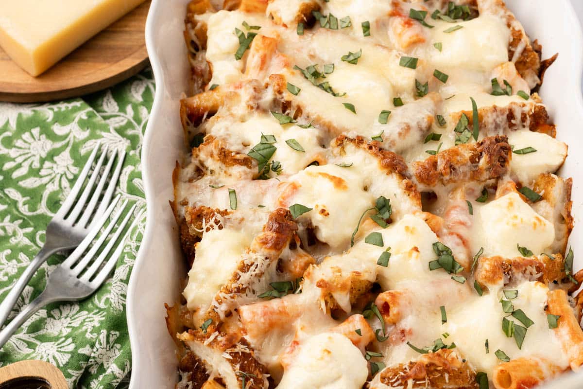 Chicken Parmesan Pasta Bake.