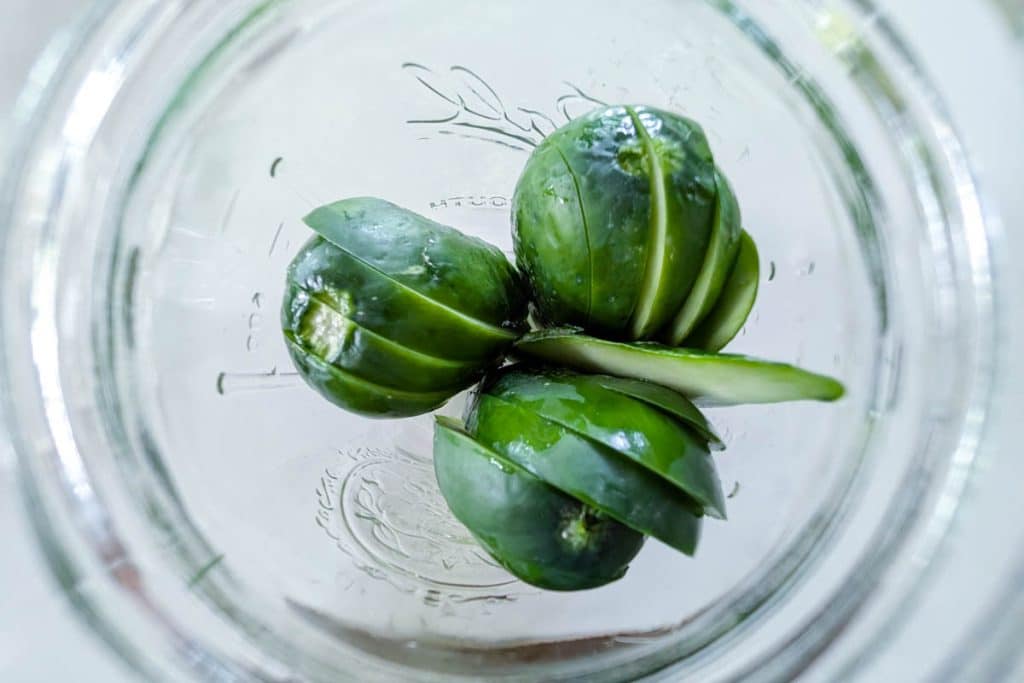 pickles in a jar.