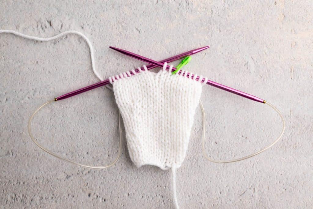 Knitting bunny body.