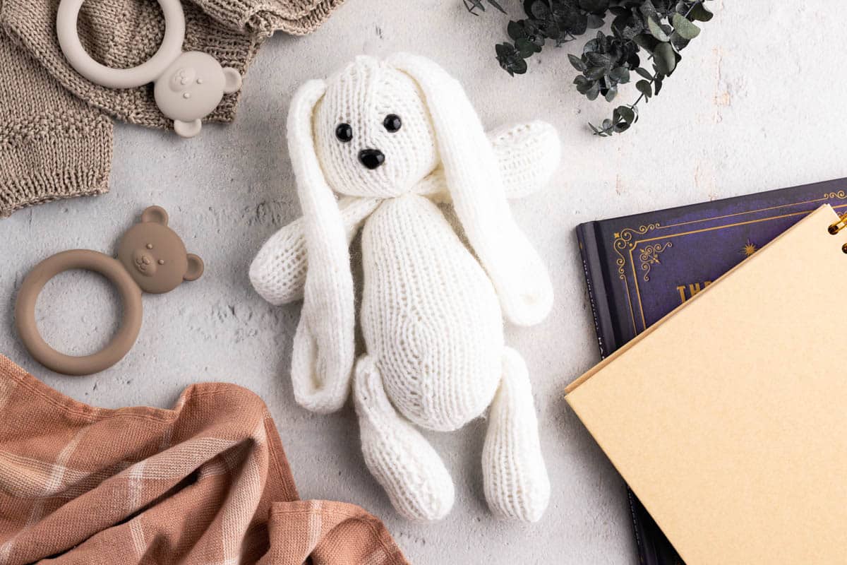 Clover the knit bunny.