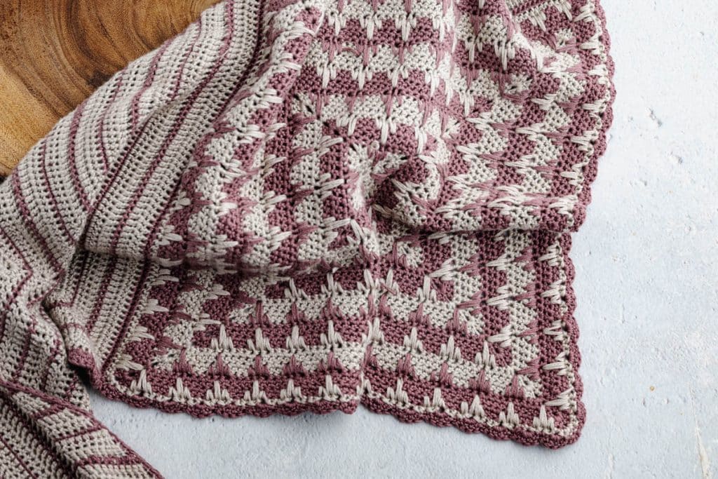 Closeup of Crosshatch Trellis Crochet Scarf.