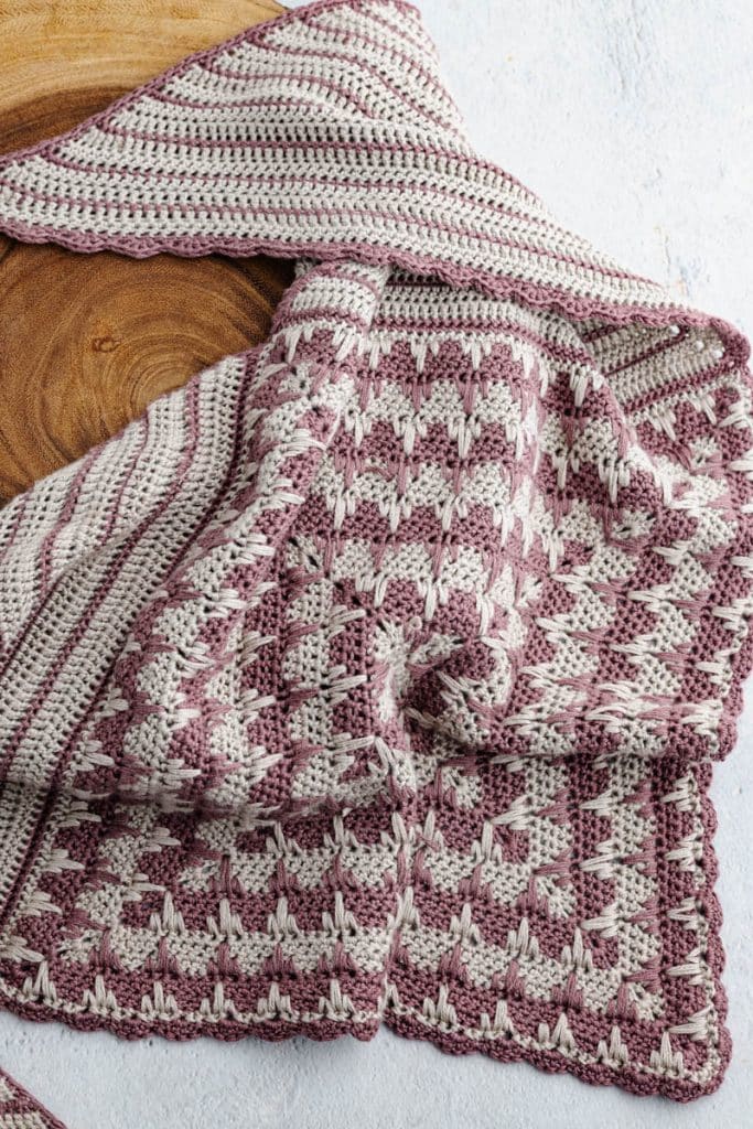 Closeup of Crosshatch Trellis Crochet Scarf.