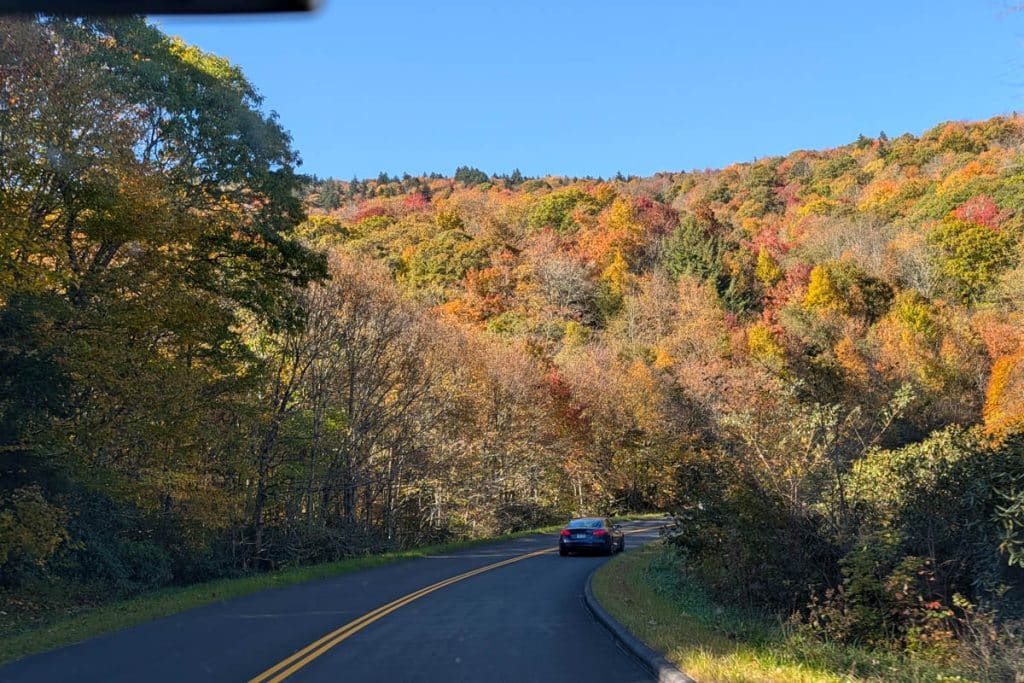Driving on the Blue Ridge Parkway.