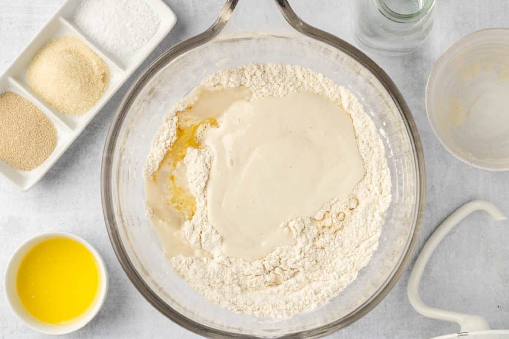 Mixing ingredients.